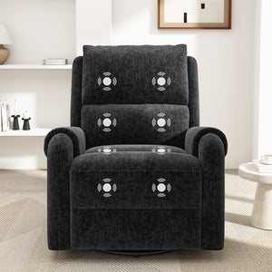 English Elm Manual Recliner Swivel Rocker Massage Chair Chenille Nursery and Living Room Seat Black N763P347287B