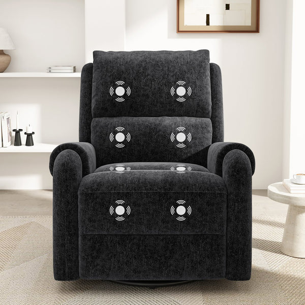 English Elm Manual Recliner Swivel Rocker Massage Chair Chenille Nursery and Living Room Seat Black N763P347287B