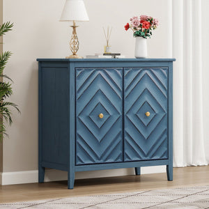English Elm Geometric Diamond Embossed Sideboard Cabinet Matte Vintage Mdf Entryway Storage Blue W688P364739