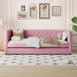 Twin Size Tufted Upholstered Daybed With Trundle, Velvet Sofabed, Pink, No Box-Spring