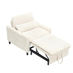 English Elm Beige Corduroy Small Sofa Bed with Pillow, Compact 33"x33" Apartment Chair, Solid Wood Frame W1658P290459