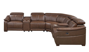 English Elm Leather Match Power Reclining Sectional with Storage Console and Adjustable Headrests Dark Brown B2748S00036