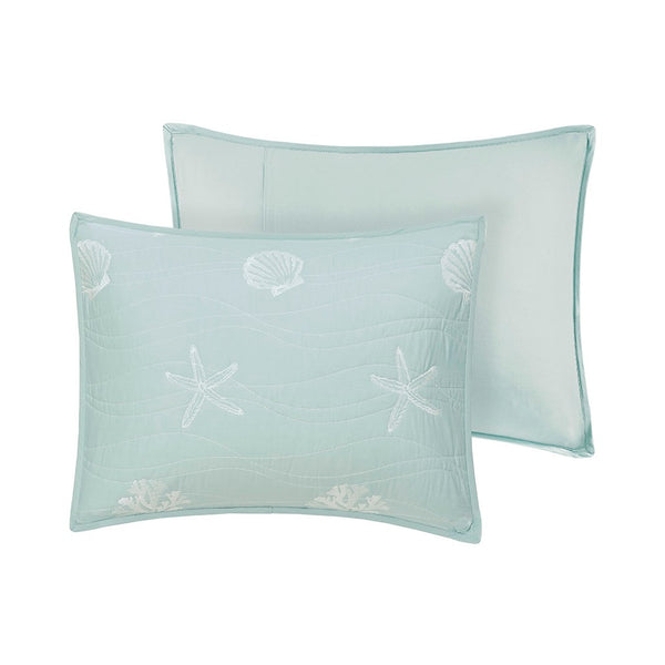 English Elm 4 Harbor House Seaside Cotton Percale Reversible Quilt Set with Embroidered Starfish and Shells, Full/Queen Aqua 20.87 L x 16.93 W x 11.81 H B03595791