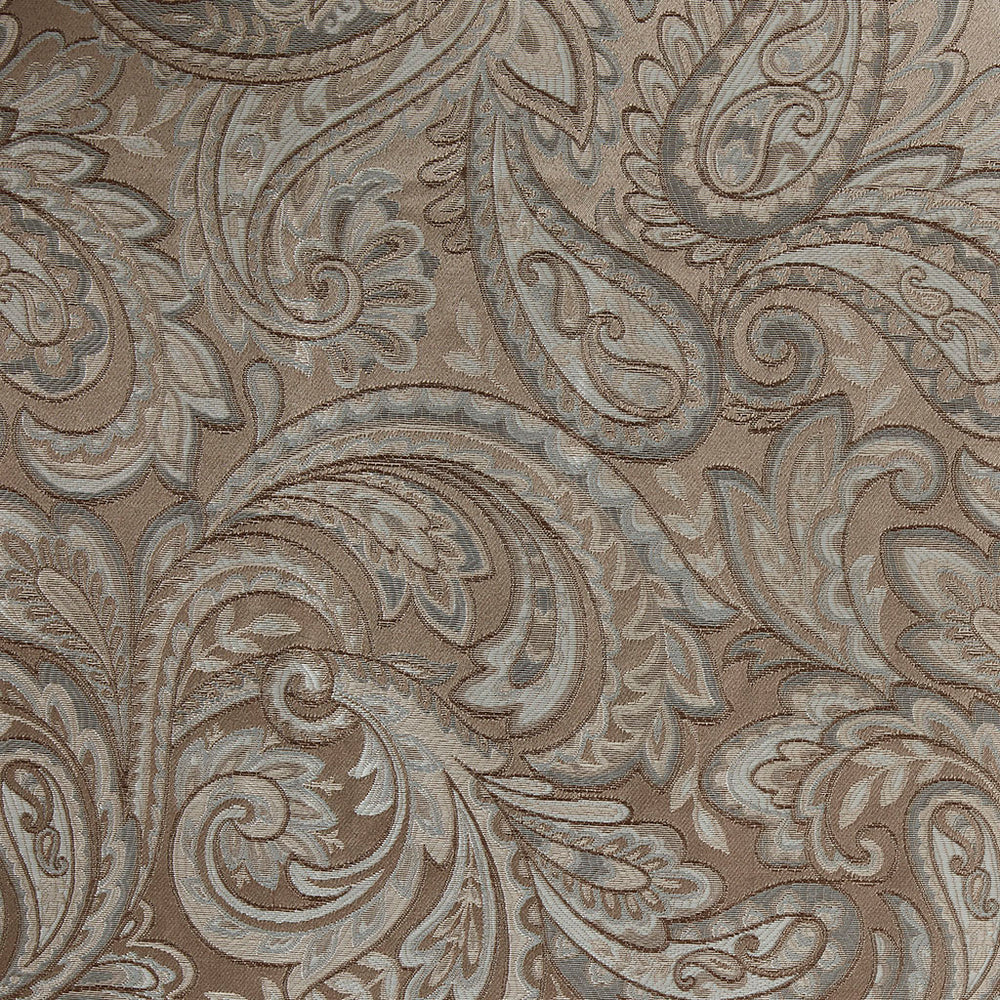 JLA Home Madison Park - Jacquard Paisley-Inspired Rod Pocket Valance with Gold Bead Trim, Shimmering Blue Taupe Silver Finish MP41-4990