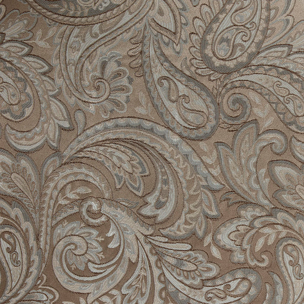 JLA Home Madison Park - Jacquard Paisley-Inspired Rod Pocket Valance with Gold Bead Trim, Shimmering Blue Taupe Silver Finish MP41-4990