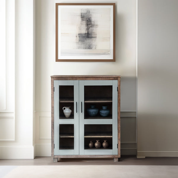 JLA Home Chapel Hill - Glass Mid-Century Display Cabinet with 2 Doors, 6 Adjustable Shelves—Tempered Glass, Neutral Finish, Versatile Storage CH130-1010
