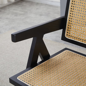 English Elm 2 Black Rubberwood Dining Chairs With Rattan Weaving - Stylish, Comfortable & Versatile Living Room Seating W2720P237607