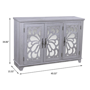 English Elm 49.33" Mirrored Lattice Buffet Cabinet with Adjustable Shelves Vintage Wood Grain Sideboard Light Gray W2899P372742