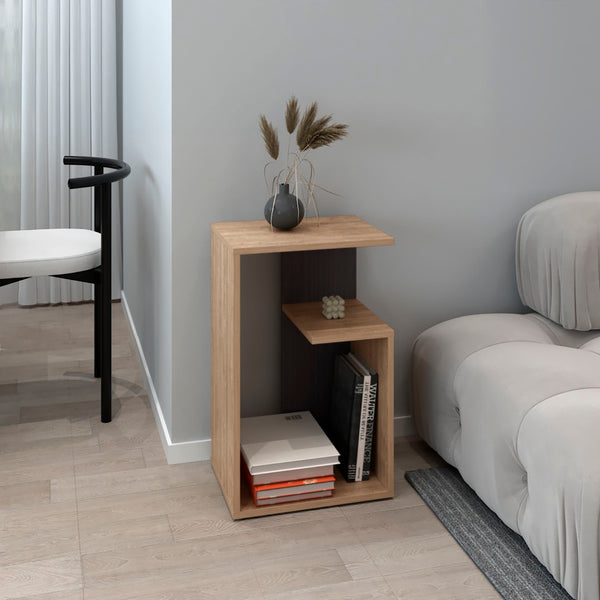 English Elm Side Table 25" H - Modern Minimalist Design With Open Shelves For Versatile Storage Solutions B097P296864-GIGA