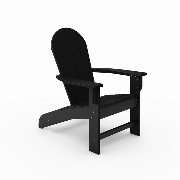 English Elm Adirondack Outdoor Chair Weatherproof Hdpe Fan Back Ergonomic Poolside Patio Lounger Black B195P198778