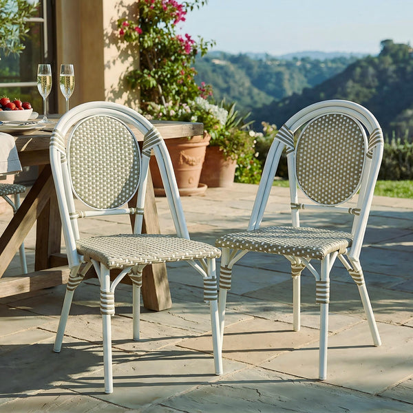 English Elm French Bistro Outdoor Dining Chairs Woven Rattan Aluminum Frame Patio Set of 2 N772P356258G