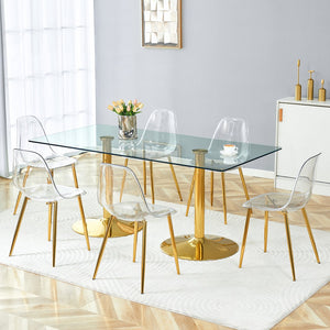 English Elm Table and Chair Set Tempered Glass Top with Acrylic Seats and Gold Leg Dining for Six W1151S04558