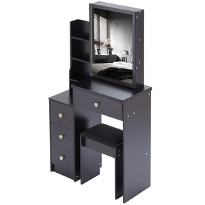 English Elm 29.2" Elegant Space-Saving Vanity Table Set With Stool & Sliding Mirror For Small Bedrooms & Apartments W936P202291