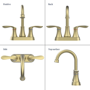 English Elm Bathroom Faucet Brushed Gold - 2-Handle Centerset, 360° Swivel Spout, Easy Install With Drain & Hoses T3177P277461