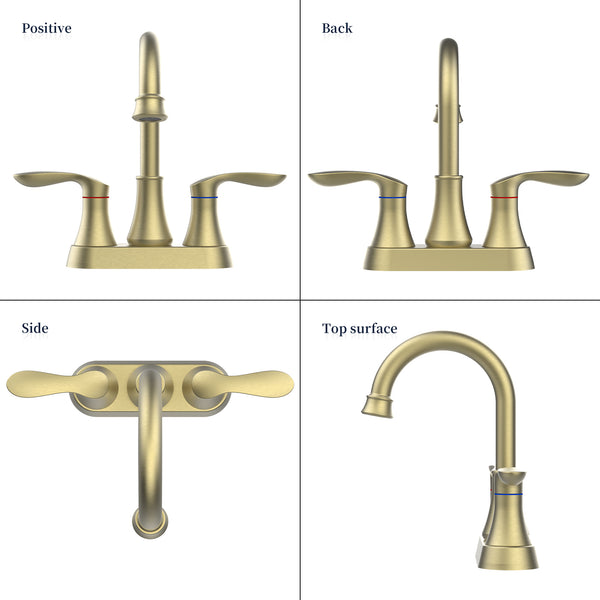 English Elm Bathroom Faucet Brushed Gold - 2-Handle Centerset, 360° Swivel Spout, Easy Install With Drain & Hoses T3177P277461
