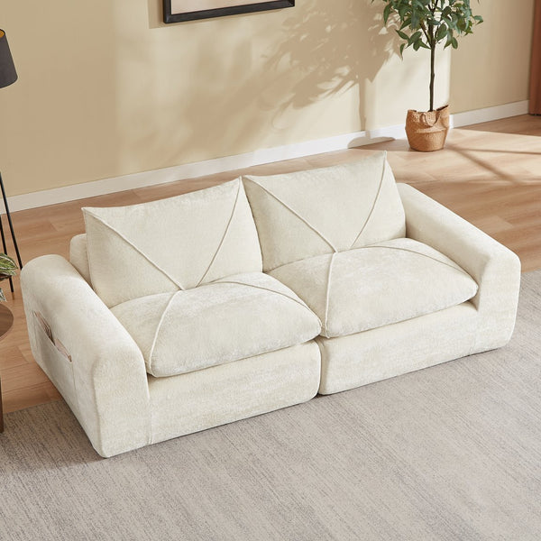 English Elm Modern Chenille Sectional Sofa with Foot Extension Low Profile Living Room Comfort Beige W3396P463868