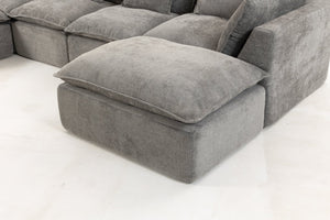 English Elm 129.8" Wide Modular Cloud Sectional Cotton Linen Sofa with Deep Foam Seats and Ottomans Antique Grey W2530S00015