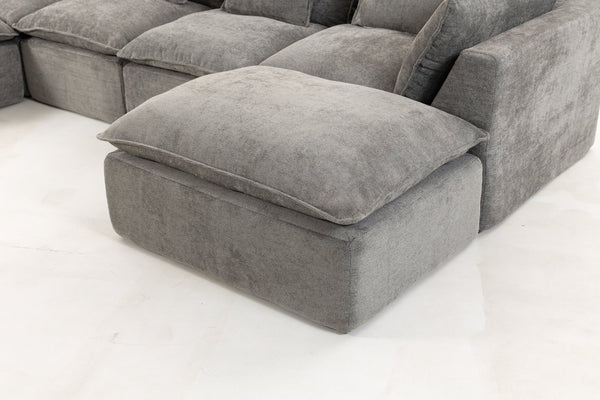 English Elm 129.8" Wide Modular Cloud Sectional Cotton Linen Sofa with Deep Foam Seats and Ottomans Antique Grey W2530S00015