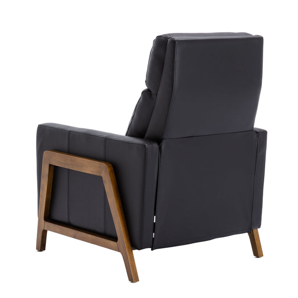 English Elm Richland Mid-Century Top Grain Leather Push Back Recliner with Exposed Wood Frame and Coil Seating Black B050P366074