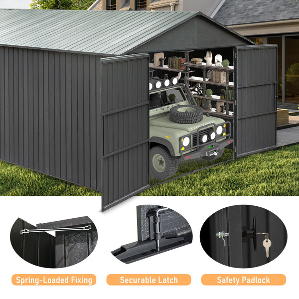 English Elm 12x20ft Outdoor Heavy Duty Metal Carport Shed with Lockable Doors and Wind Resistant Frame W1859P364954