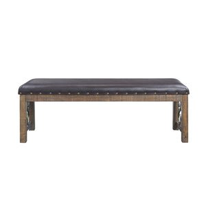 English Elm Raphaela Black Synthetic Leather Bench with Weathered Cherry Wood, 3" Foam, 300lb Capacity, KD B2726P331706