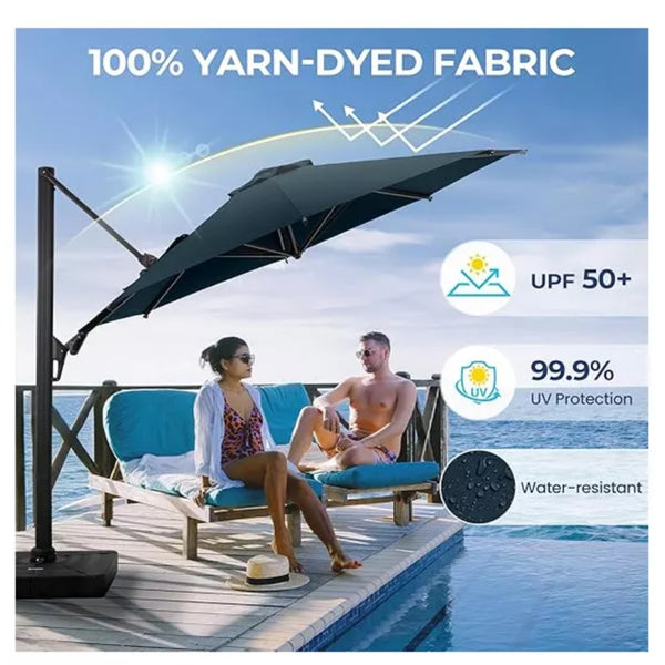 English Elm 11 Ft Cantilever Patio Umbrella Upf 50 Plus Aluminum Pole with Foot Pedal Rotation B082P454951