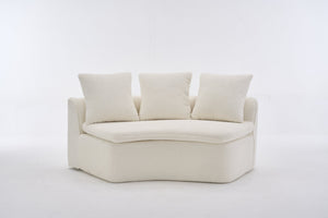 English Elm 133'' Modular U-shaped Sectional Chenille Sofa with Removable Recliner for Spacious Rooms Milk White W2231S00050