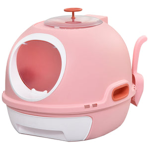 English Elm PawHut Space Capsule Covered Cat Litter Box with Removable Tray, Front Door Access & Odor Control Pink W2225P229457
