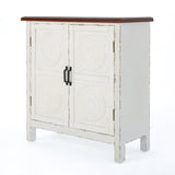 Christopher Knight Home® - Noble House - Alana Farmhouse Distressed Firwood Cabinet with Carved Panels, White and Brown