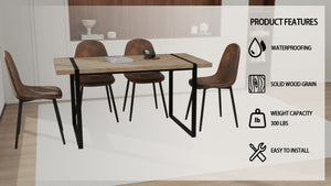 English Elm 59" Modern Farmhouse Dining Table Set With 4 Suede Chairs - Light Wood & Black Metal Base Design W2189S00627