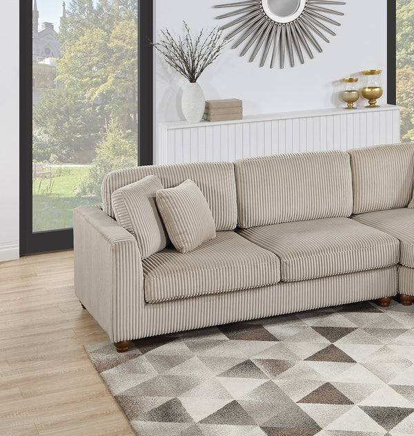 English Elm Contemporary 3pc Sectional Set with USB Charging, Corduroy Upholstery, Storage Ottoman & Pillows Camel 57 L x 57 W x 23 H B011S01283