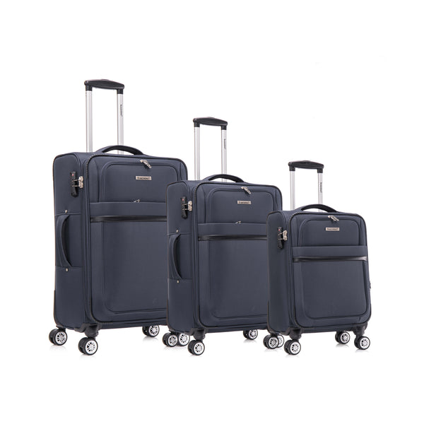 English Elm 3-piece Soft Shell Luggage Set with Swivel Wheels Telescopic Handle and Password Lock Dark Blue T3292P343390