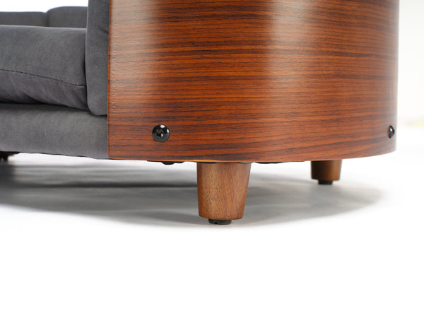 English Elm Scandinavian Mid-century Pet Sofa with Walnut Bentwood Back and Navy Velvet Cushion Dark Grey W794125938