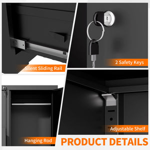 English Elm Metal Four Drawer Filing Cabinet with Lock Steel Storage for Home Office Bedroom Black W2735P457274