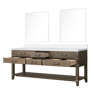 English Elm Grey Oak Double Bath Vanity Set With White Quartz Top & Matching 36" Mirrors For Stylish Storage B2731S01656