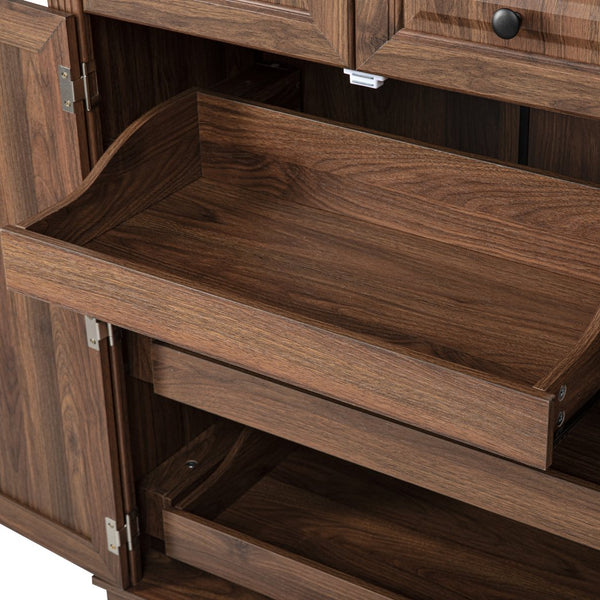 English Elm K&K 71" Tall Farmhouse Pantry Cabinet with Groove Edges, 3 Pull-Out Organizers, 6 Door Shelves Brown N707P256507Z