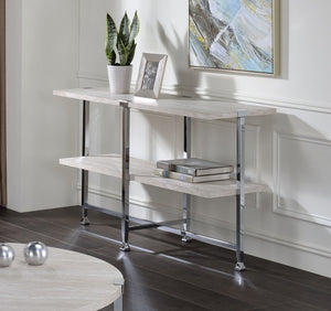 English Elm Half-Moon Round Sofa Table with White Oak Top and Chrome Legs, Space-Saving Modern Accent for Living Room Decor B016P317452