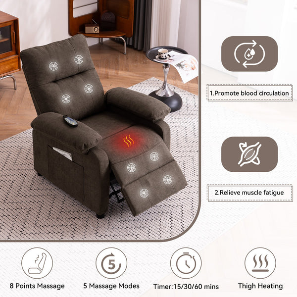 English Elm 019-160°recliner Plush Chenille Push Back Chair with Massage Heating for Seniors Brown W2636P286682