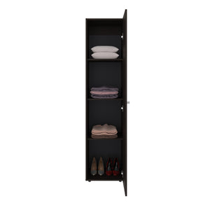 English Elm Deftones Tall Narrow Wenge Cabinet Four Shelves Slim Floor to Ceiling Bedroom Storage B128P485414