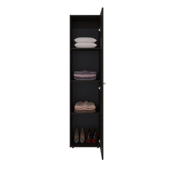 English Elm Deftones Tall Narrow Wenge Cabinet Four Shelves Slim Floor to Ceiling Bedroom Storage B128P485414
