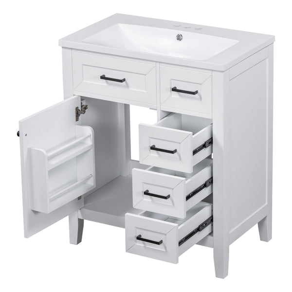 English Elm 30" Modern Bathroom Vanity With Sink Combo - Stylish White Cabinet, Ample Storage & Durable Design N725S999222K-6