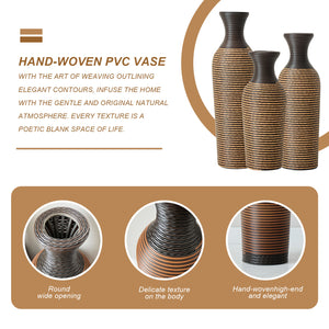 English Elm 3-piece modern PVC floor vase set with tall standalone racks for artificial branches and decor accents Beige+Black W2796P261501