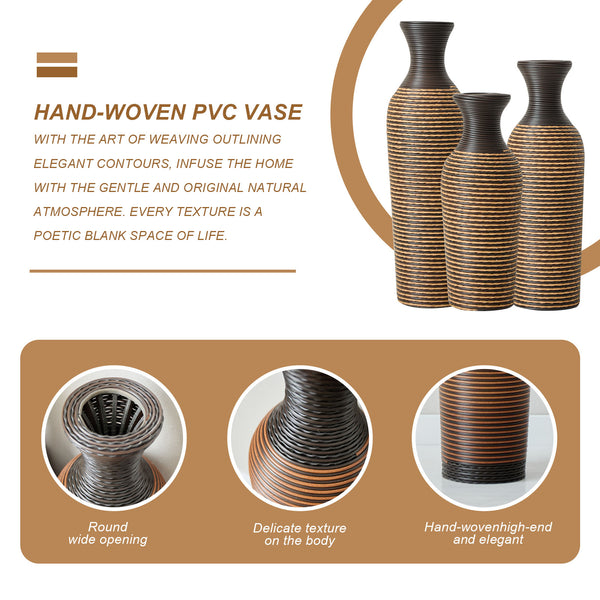 English Elm 3-piece modern PVC floor vase set with tall standalone racks for artificial branches and decor accents Beige+Black W2796P261501