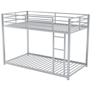 English Elm Twin Over Twin Metal Bunk Bed Low Profile with Full Guardrail Ladder Quiet Steel Frame Sturdy Support Silver MF285535AAN
