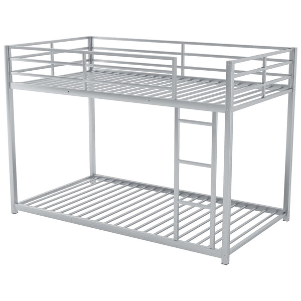 English Elm Twin Over Twin Metal Bunk Bed Low Profile with Full Guardrail Ladder Quiet Steel Frame Sturdy Support Silver MF285535AAN