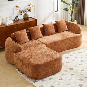 English Elm Beige Chenille L-shaped Sectional Sofa with Chaise Deep Seating and Curved Armrests Orange W3612S00028