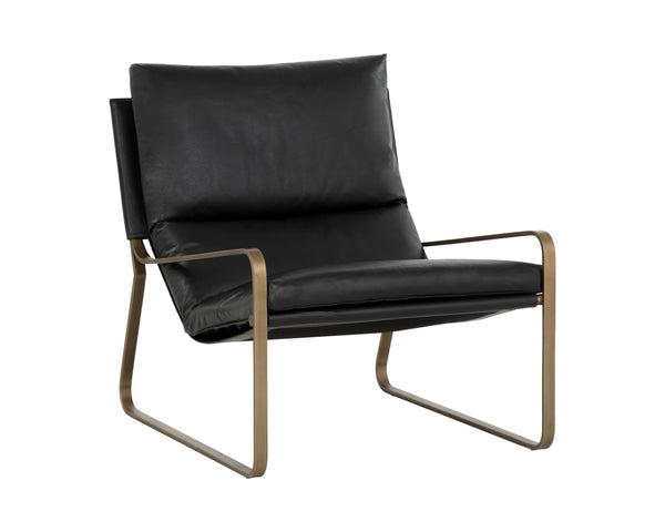 Sunpan Zancor Lounge Chair - Luxurious Leather Comfort with Unique Handcrafted Design for Stylish Relaxation Antique Brass / Charcoal Black Leather