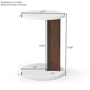 English Elm C-Shaped End Table Slim Side Table for Couch and Bedside, White+Walnut C-Table 15.7” Top, Space-Saving, Easy Assemble (90 cm) W1117P224563