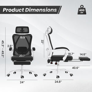English Elm Ergonomic Office Chair With Footrest - Adjustable Mesh Desk Chair For Ultimate Comfort & Support T3623P380943