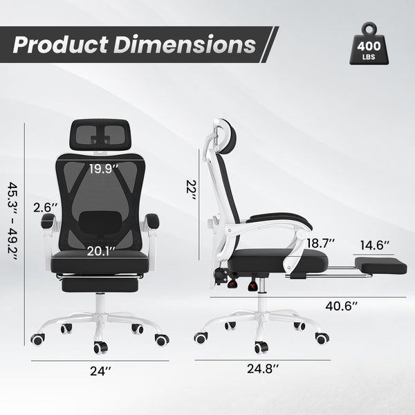 English Elm Ergonomic Office Chair With Footrest - Adjustable Mesh Desk Chair For Ultimate Comfort & Support T3623P380943